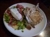 BBQ Dhufish wings with a warm salad of potato, proscuitto, broadbeans and a poached egg.