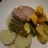 YFT with caper & lemon sauce, baby squash, courgettes and potato.