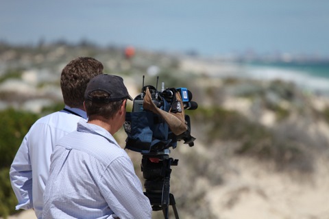 Film crew at Floreat Beach (Sharks & Whale)